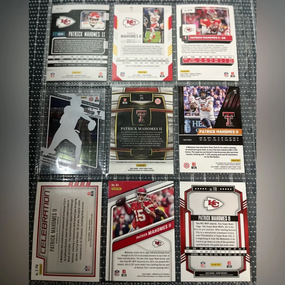 ⭐️🏈 Patrick Mahomes Kansas City Chiefs NFL Football Sport Cards, Lot of 9 (FB5)